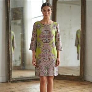 Soft Surroundings 100% Silk Shift Tunic Dress Women 2X Boho Chic Paisley 60s Mod